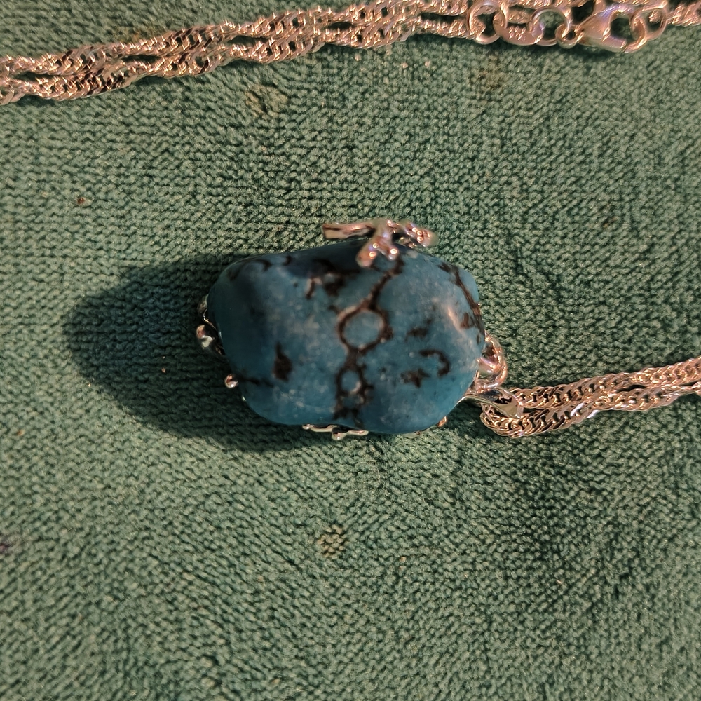Turquoise Stone Silver Necklace